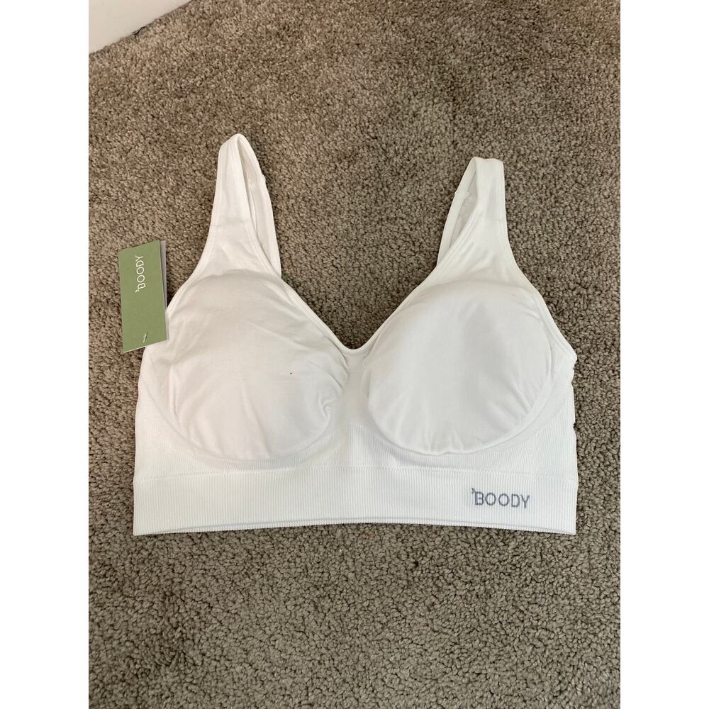 Boody Seamfree Padded Crop Bra White Large Bamboo Wireless NWT